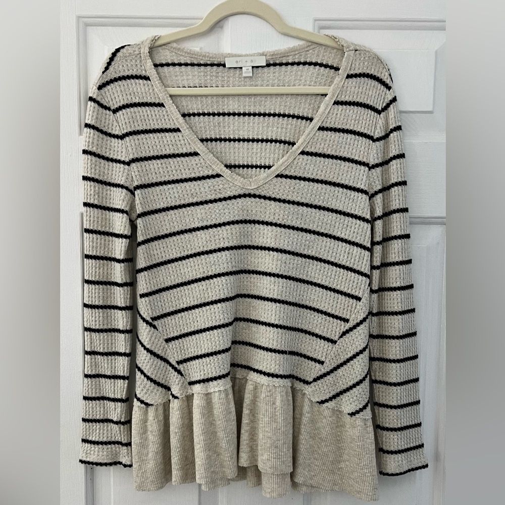 Anthropologie eri+ali Striped Waffle Long Sleeve, Gently Worn Size Medium